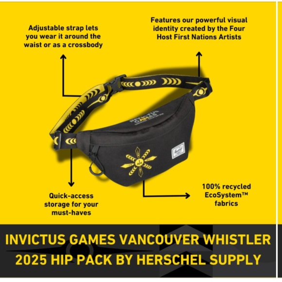 💐 Herschel Invictus Games 2025 Classic Hip Pack Black/Yellow - Picture 10 of 11